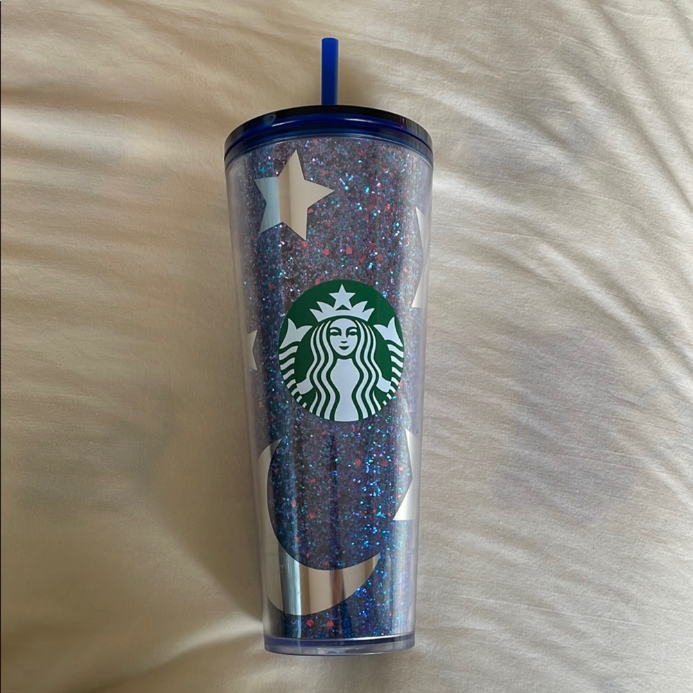 Starbucks Blue Glitter Tumbler with Stars
